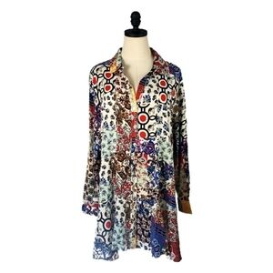 Republic Patchwork Tunic Blouse Long Sleeve Button Front